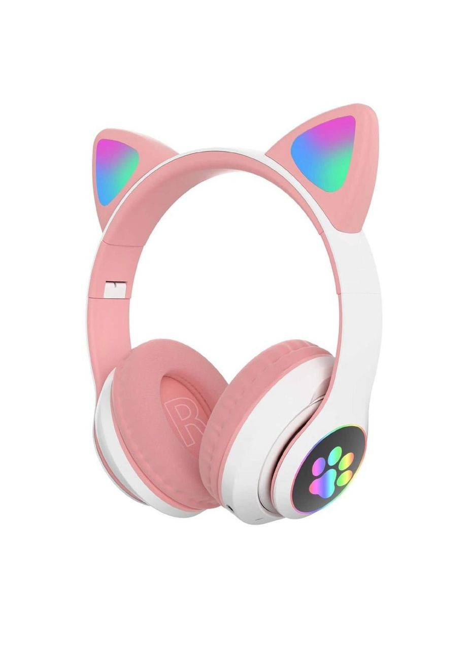 Навушники бездротові Cat Rainbow LED ear STN28 котячі вушка рожеві No Brand (280877998)