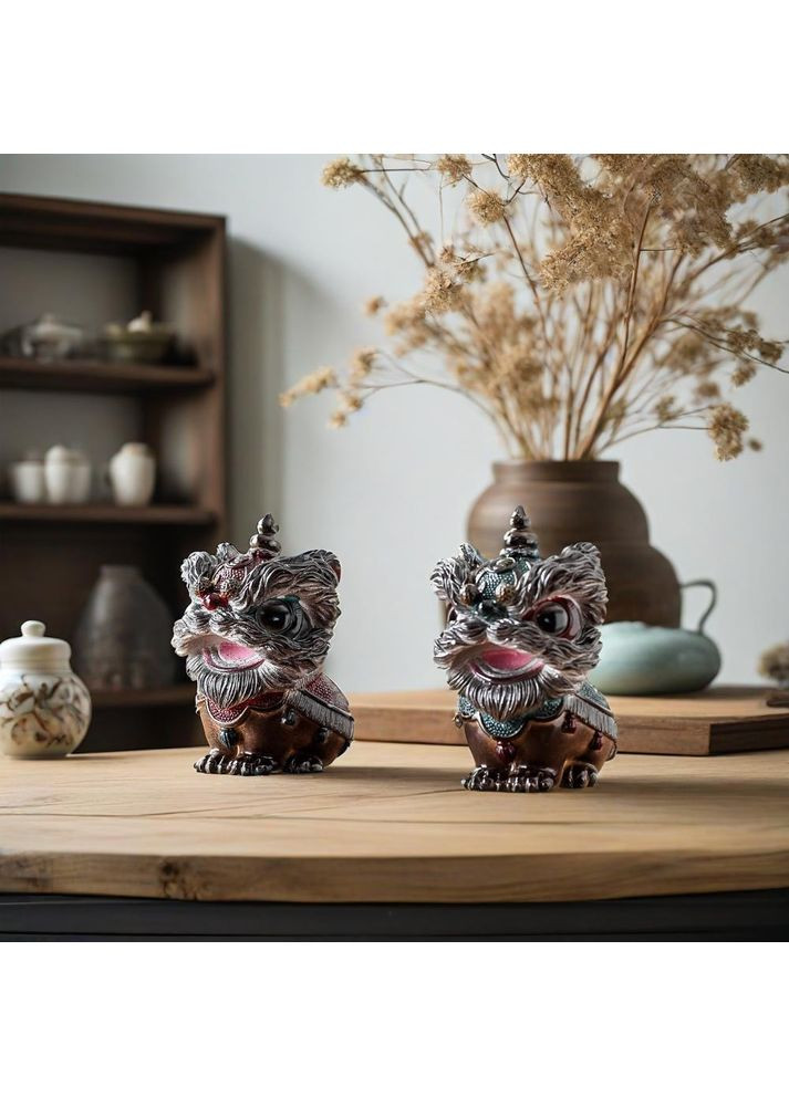 Набір з 2 фігурок “Китайські Левові Стражі” – чайні маскотики, що змінюють колір, декоративні статуетки Левів Фу No Brand (371994043)