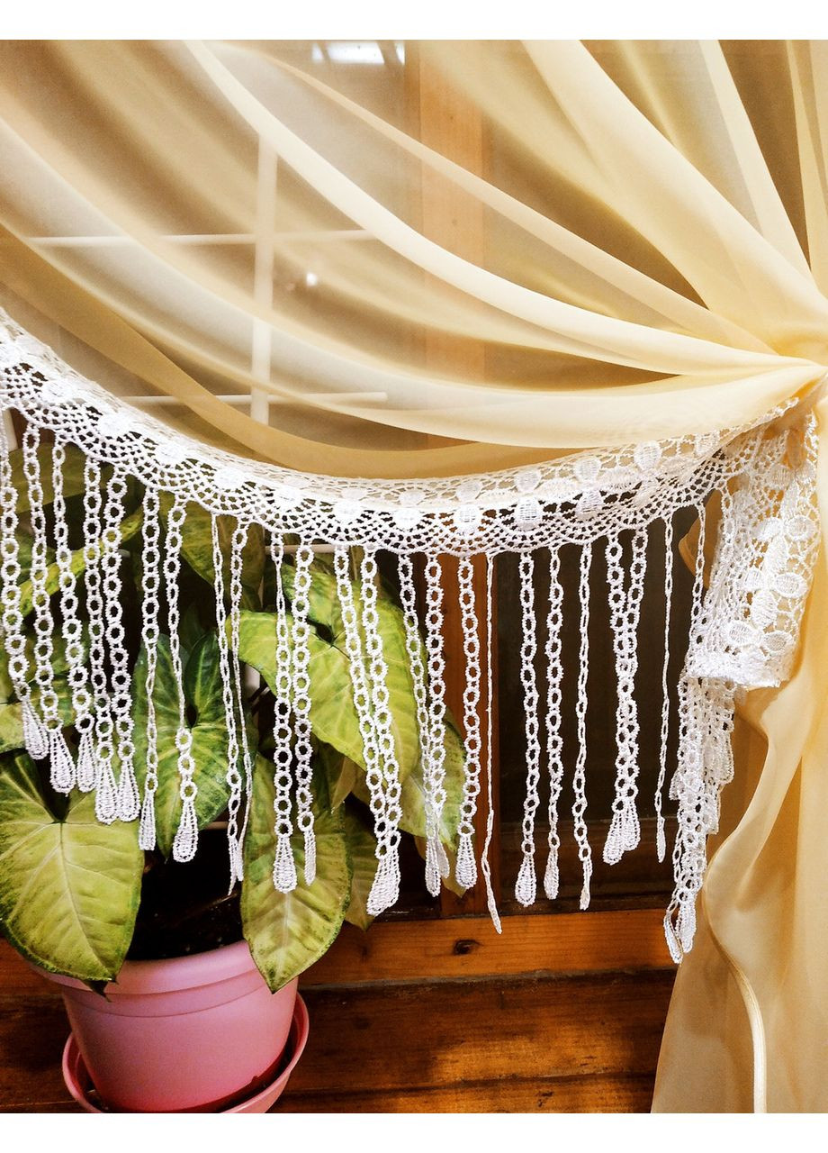 Фіранка кухона коротка готова Ажур місячне сяйво права No Brand (372133826)