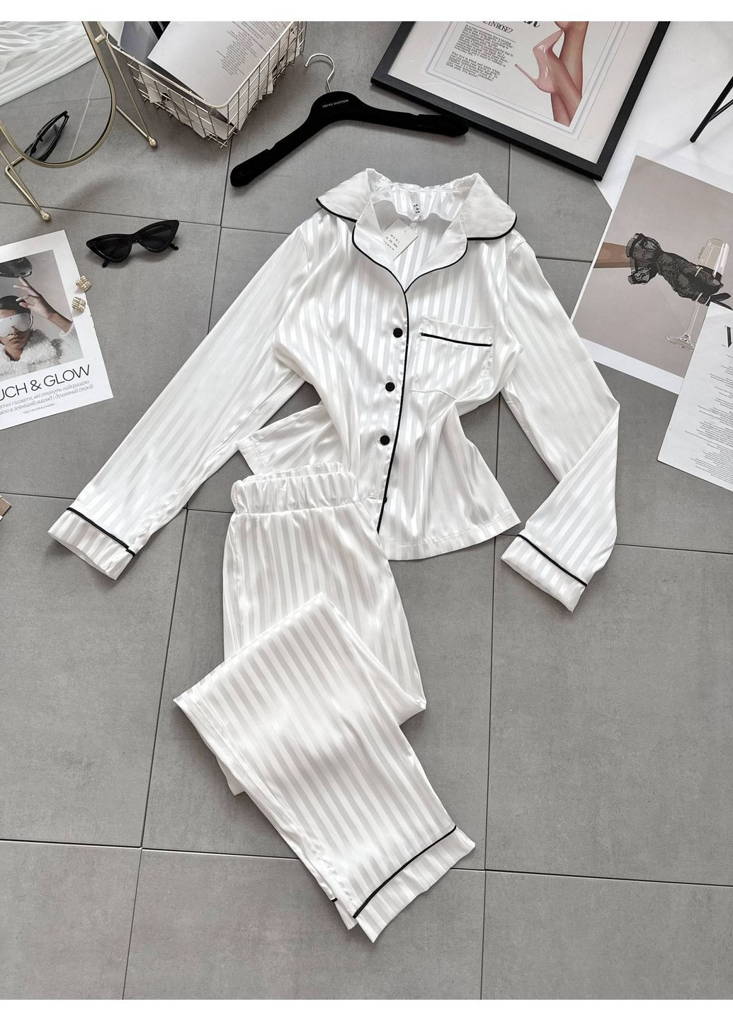 Белая всесезон пижама из нежного шелка — замеры в описании рубашка + брюки DK/DL Мода без кордонів