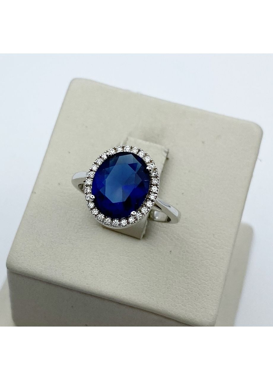 Каблучка срібна з сапфіром альпінітом та кубічним цирконієм 17,5 3,06 г No Brand (370142269)