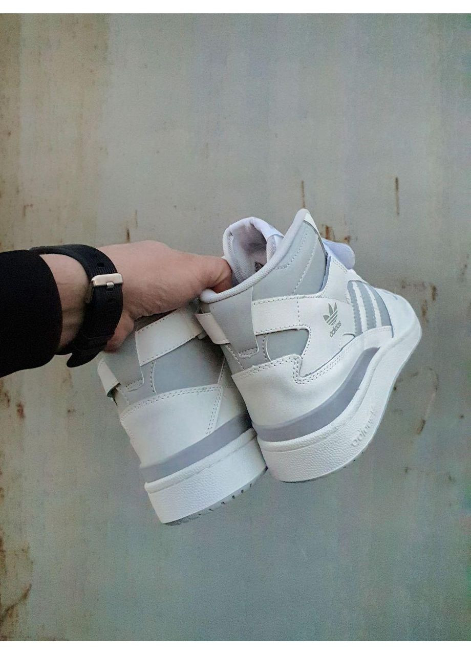 Серые демисезонные кроссовки мужские adidas forum 84 high white grey адидас форум 84 No Brand