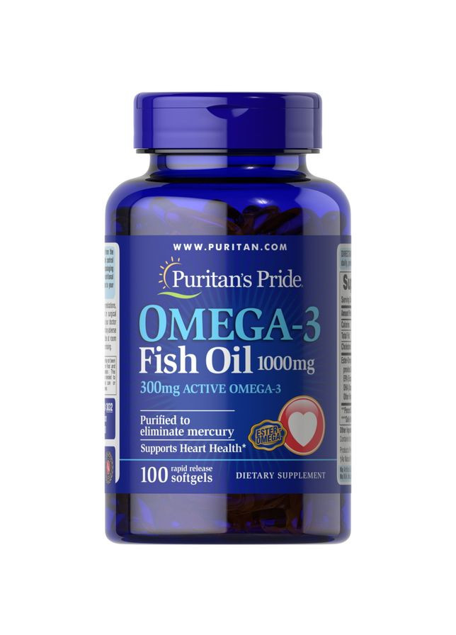 Жирні кислоти Puritan's Pride Omega 3 Fish Oil 1000 mg, 100 капсул Puritans Pride (334706383)