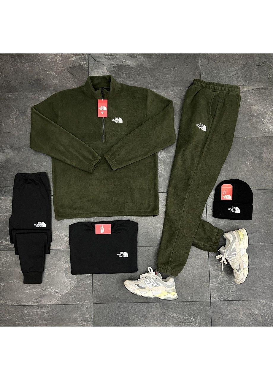 Мужской осенний спортивный комплект плюшевый 5в1 TNF хаки No Brand (356509144)