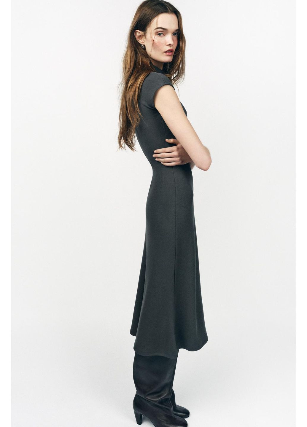 Сіра святковий, коктейльна, повсякденний, вечірня, ділова, домашній, кежуал стильна сукня міді кльош, сукня-водолазка Zara