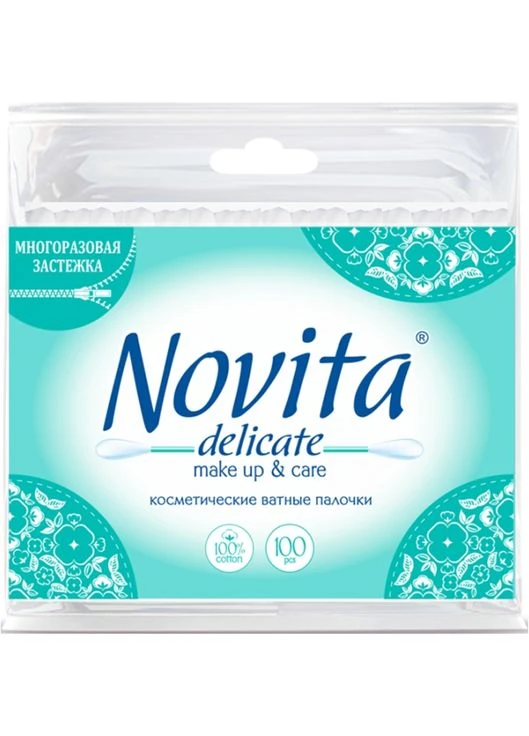 Палочки ватные в полиэтиленовом пакете 100шт Delicate 100шт (262275-29609) Novita (365800466)