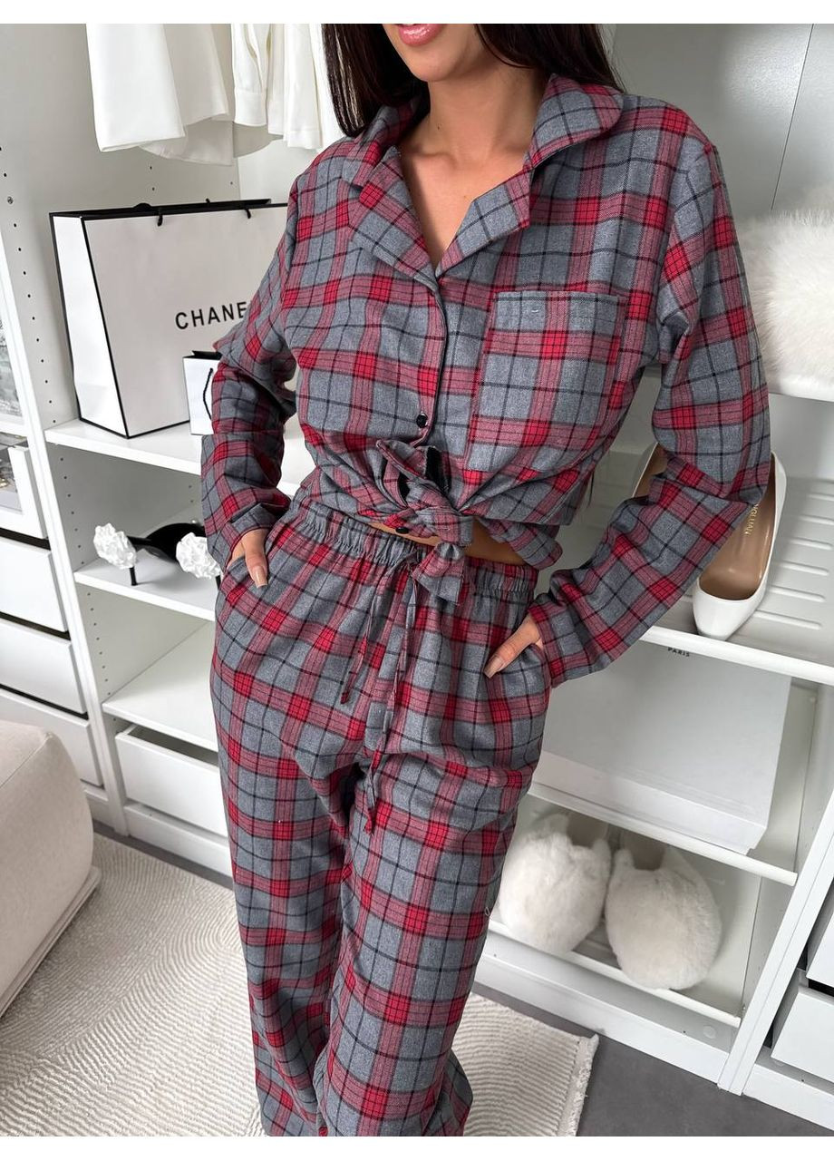 Бордовая всесезон пижама из фланели — замеры в описании рубашка + брюки GD/GL Модний простір