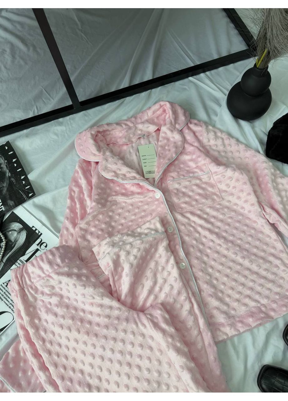 Рожева всесезон домашній жіночий комплект із м’якої тканини сорочка + брюки No Brand