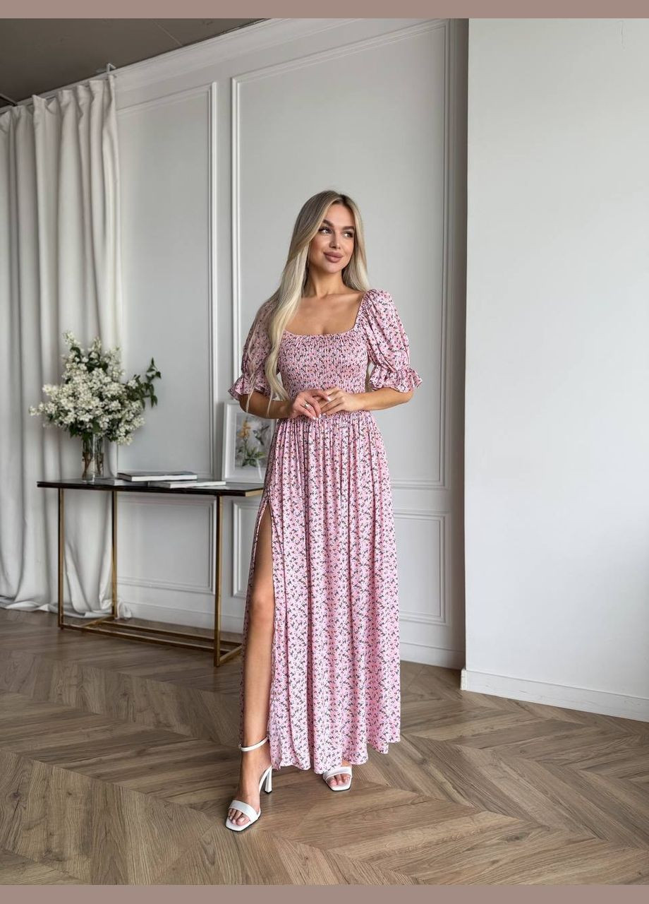 Светло-розовое повседневный, вечернее, кэжуал женское платье FINO Mode в горошек