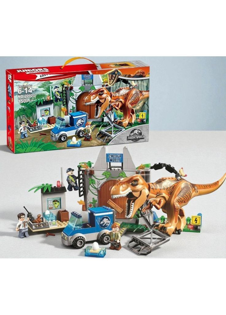 Детский конструктор динозавры jurassic world, Конструктор для мальчика Тирекс с машиной No Brand (369757411)