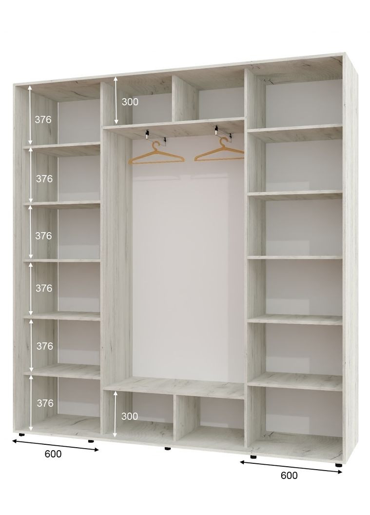 Шафа-купе тридверна 230*45*230 Дуб крафт білий Дзеркало з піскострумним малюнком ШК-05 Алекса (360452417)