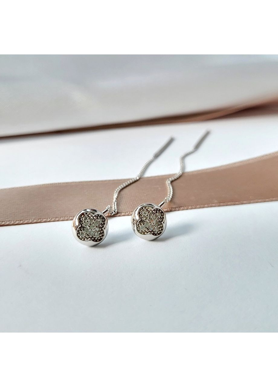 Срібні сережки протяжки Монетки із Білими каменями срібло 925 проби родоване 715с 1.74г No Brand (306741859)