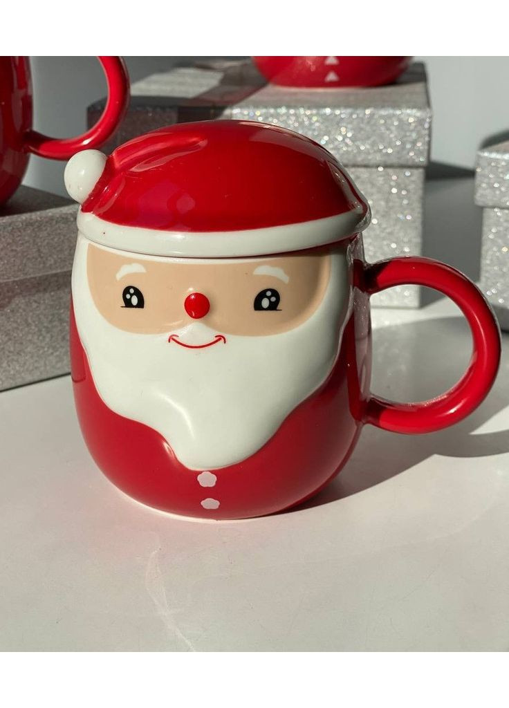 Кухоль новорічний 8030-218-1 Морозко з керамічною кришкою 360 мл Червоний Olens (365605228)