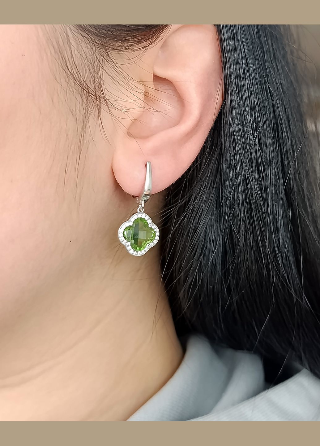 Серьги серебряные с султанитом "Клевер" СЛВЦ/С-слт No Brand Сережки (330033562)