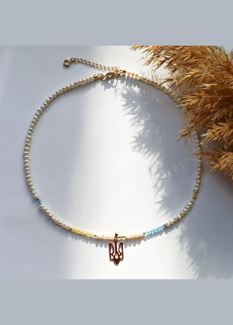 Чокер из натурального Жемчуга, Топаза и Циркона с подвеской Герб L-38-43см No Brand жемчуг (пресноводный), циркон, топаз латунь золото (304292151)