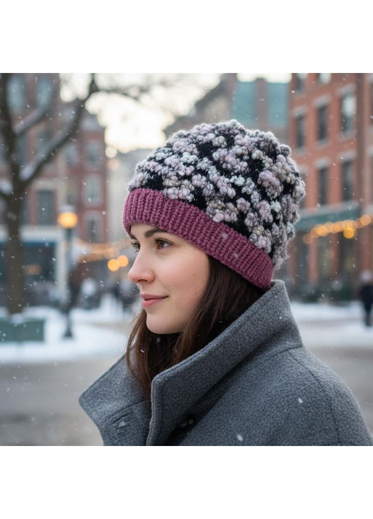 Женская вязаная шапка "Сакура" - осенне-зимняя, ручная работа, микс, 50-58 см PRIGRIZ (368787134)