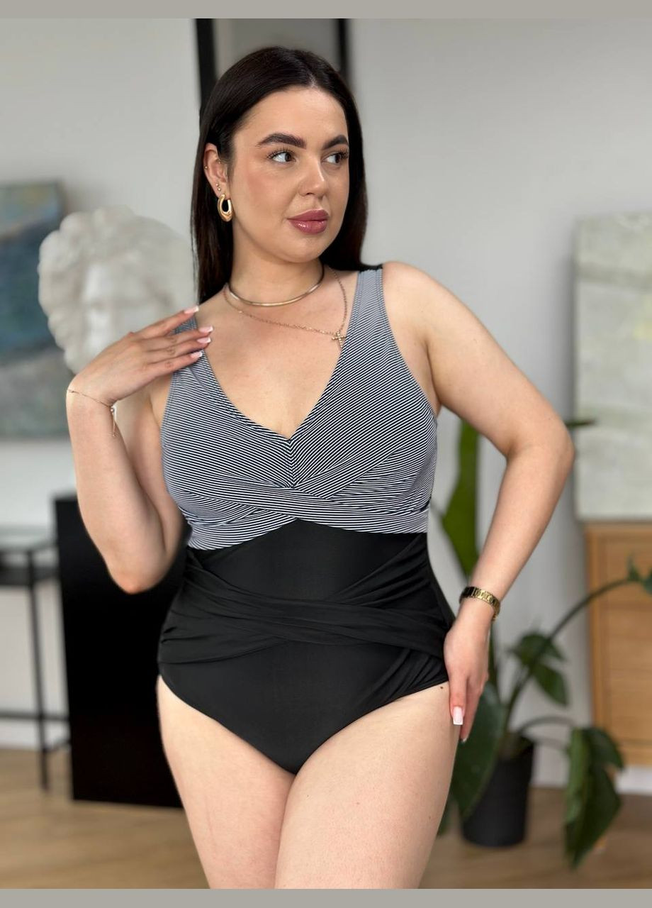 Черный летний стильный купальник танкини с принтом слитный No Brand