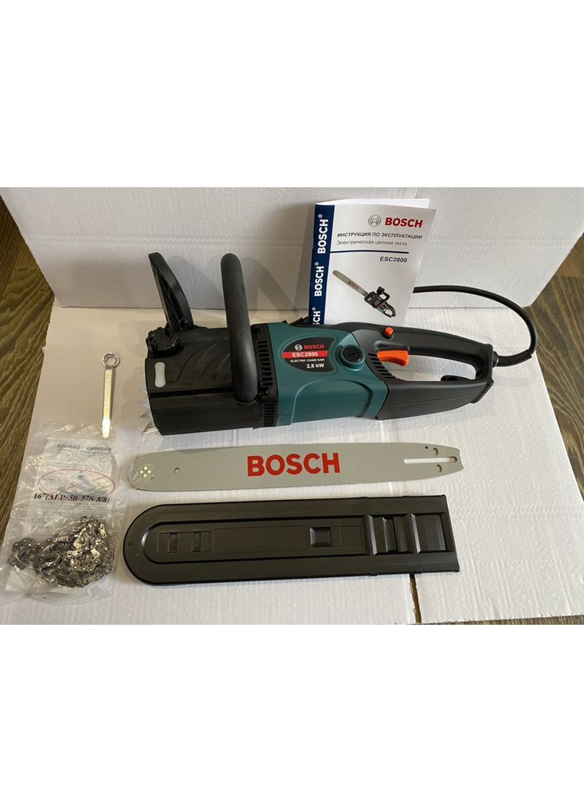 Електрична ланцюгова пила ESC2800 (шина 40 см, 2.8 кВт) з безключовим натягуванням ланцюга. Електропила бош Bosch (368682191)