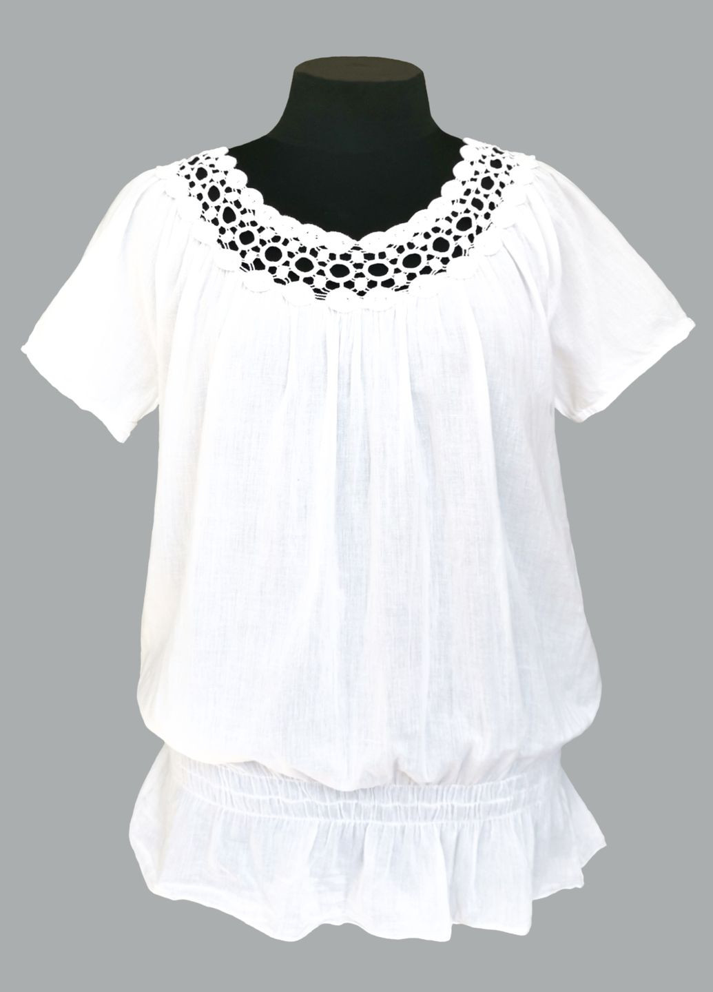 Біла блузка жіноча літня бавовняна з коротким рукавом і мереживом індія білий free size Indiano