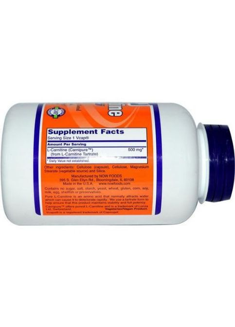L-Carnitine 500 mg 30 Veg Caps Now Foods (362418864)
