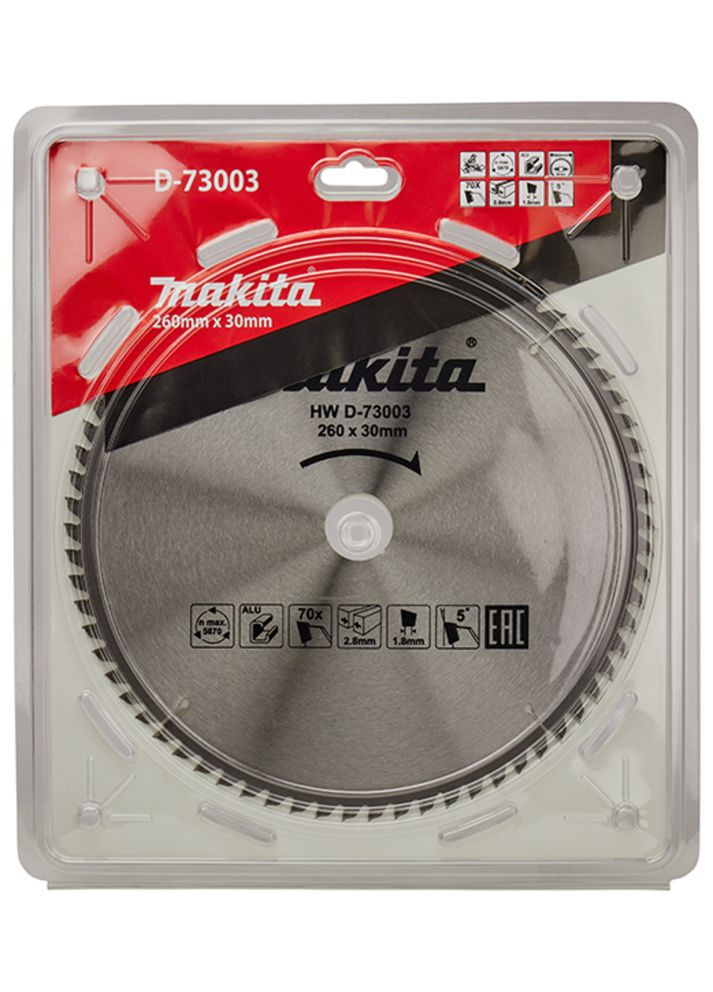 Пиляльний диск TCT D73003 (260x30 мм, 70 зубів) для алюмінію (7437) Makita (267819647)