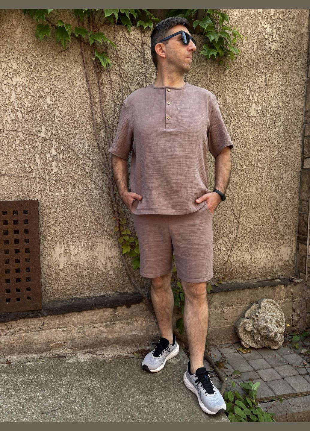 Чоловічий комплект з шортами мусліновий "Capri", мокко Cosy (352769754)