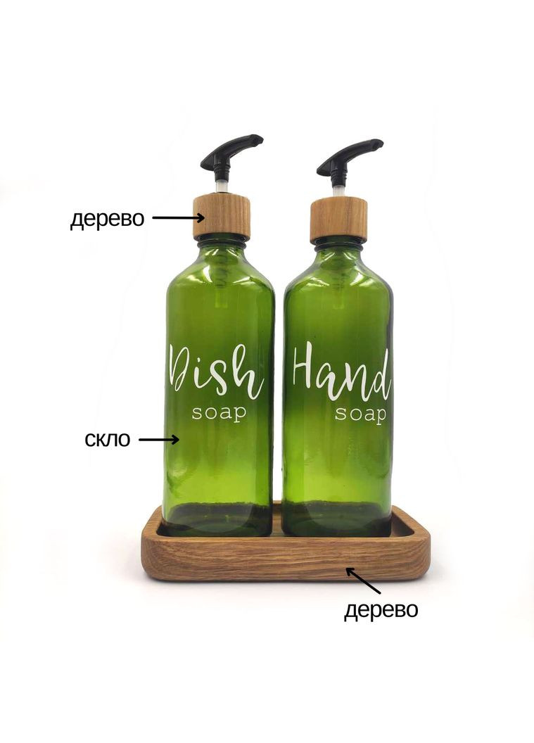 Набор дозаторов стеклянных для кухни с деревянной подставкой 500 мл "Адель" коричневый (2 шт.) No Brand (298794664)