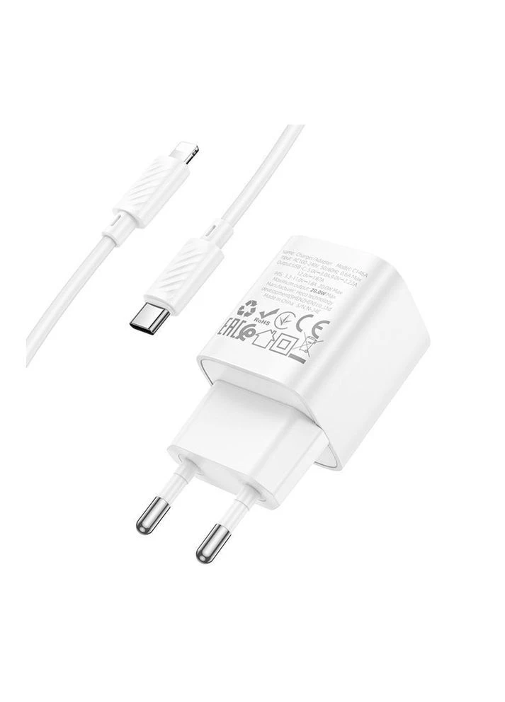 Сетевое Зарядное Устройство C146A 1USB-C PD/QC 20W+Type-C to Lightning Белый Hoco (388893308)