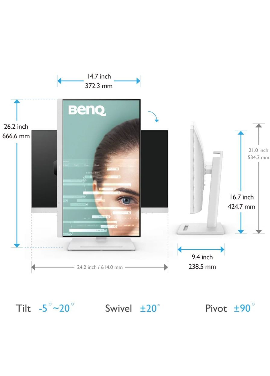 TFT 27" GW2790QT, IPS, QHD, 75 Гц, HDMI, DP, USB-C, HAS, колонки, BenQ (314746549)