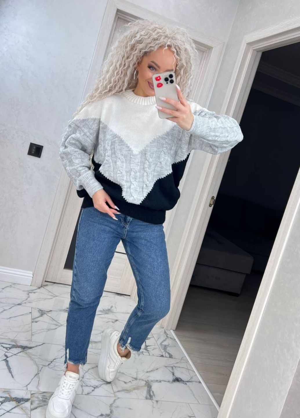 Сіро-синій демісезонний в'язаний светр джемпер Tik-Tak