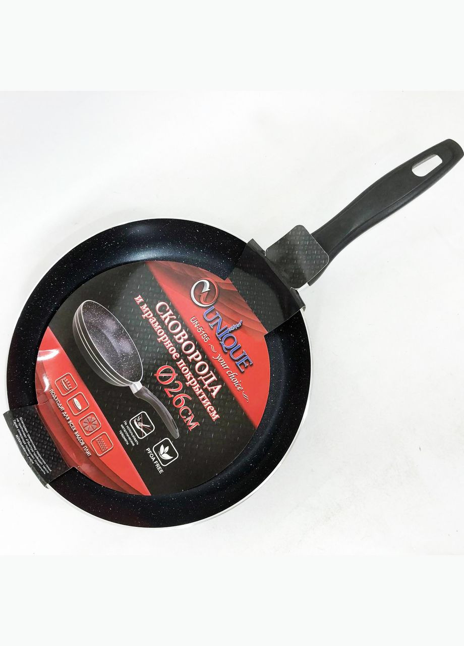 Сковорода UN-5155 26 см с антипригарным покрытием и эргономичной бакелитовой ручкой Unique (364664746)