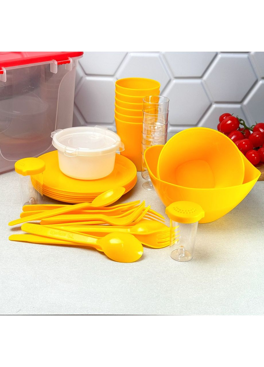 Набір пластикового посуду для пікніка 41 предмет, жовтий No Brand (365815087)