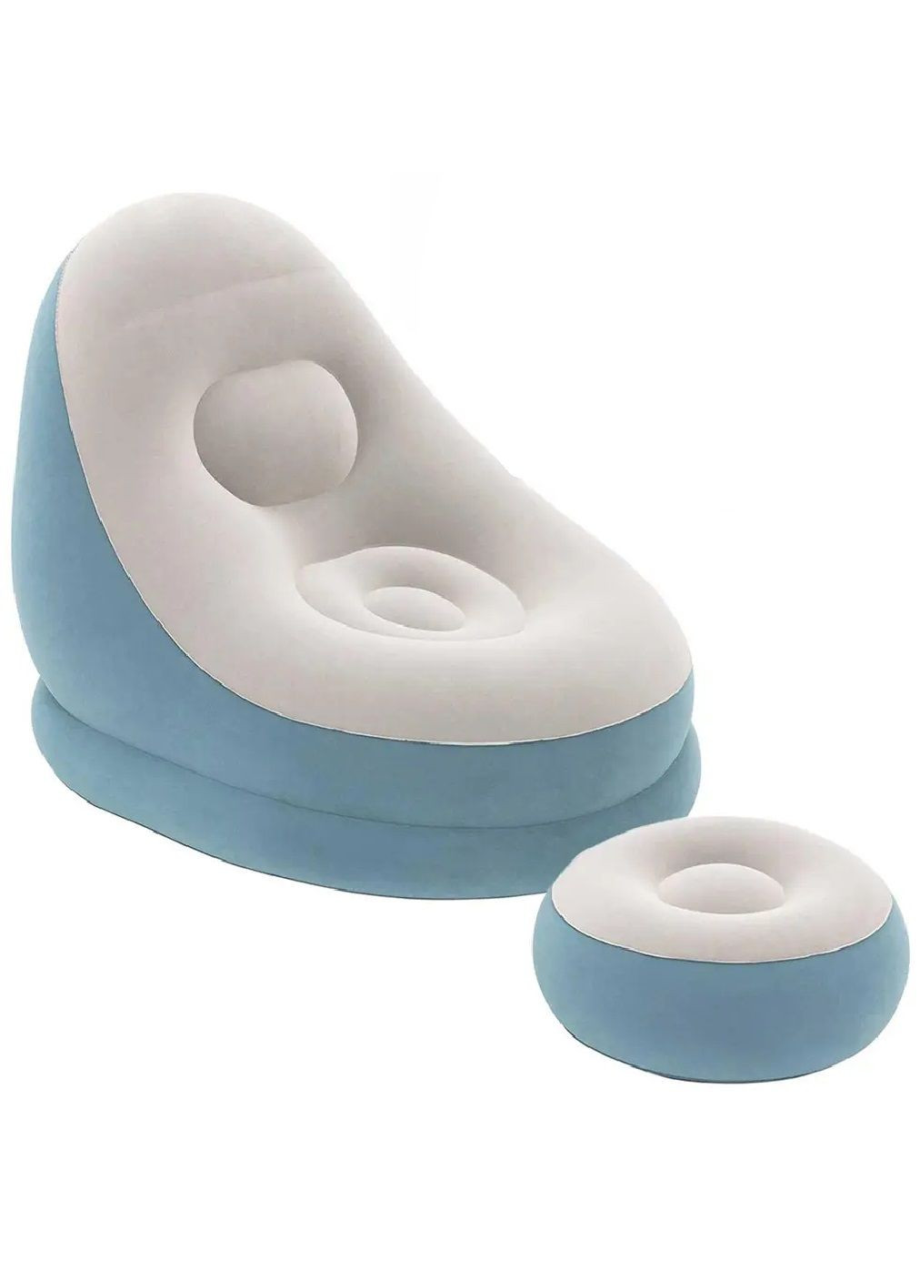 Надувне крісло із пуфом з флокованим покриттям насосом максимальним навантаженням 100 кг 116х88х83 см (480498-Prob) Блакитне Unbranded (336434321)