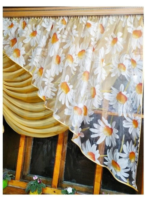 Фіранка готова коротка Камелія грушевий ромашка ліва No Brand (372133797)