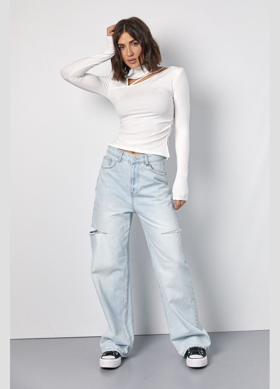 Женская водолазка с драпировкой и асимметричным вырезом спереди Lurex (317211747)