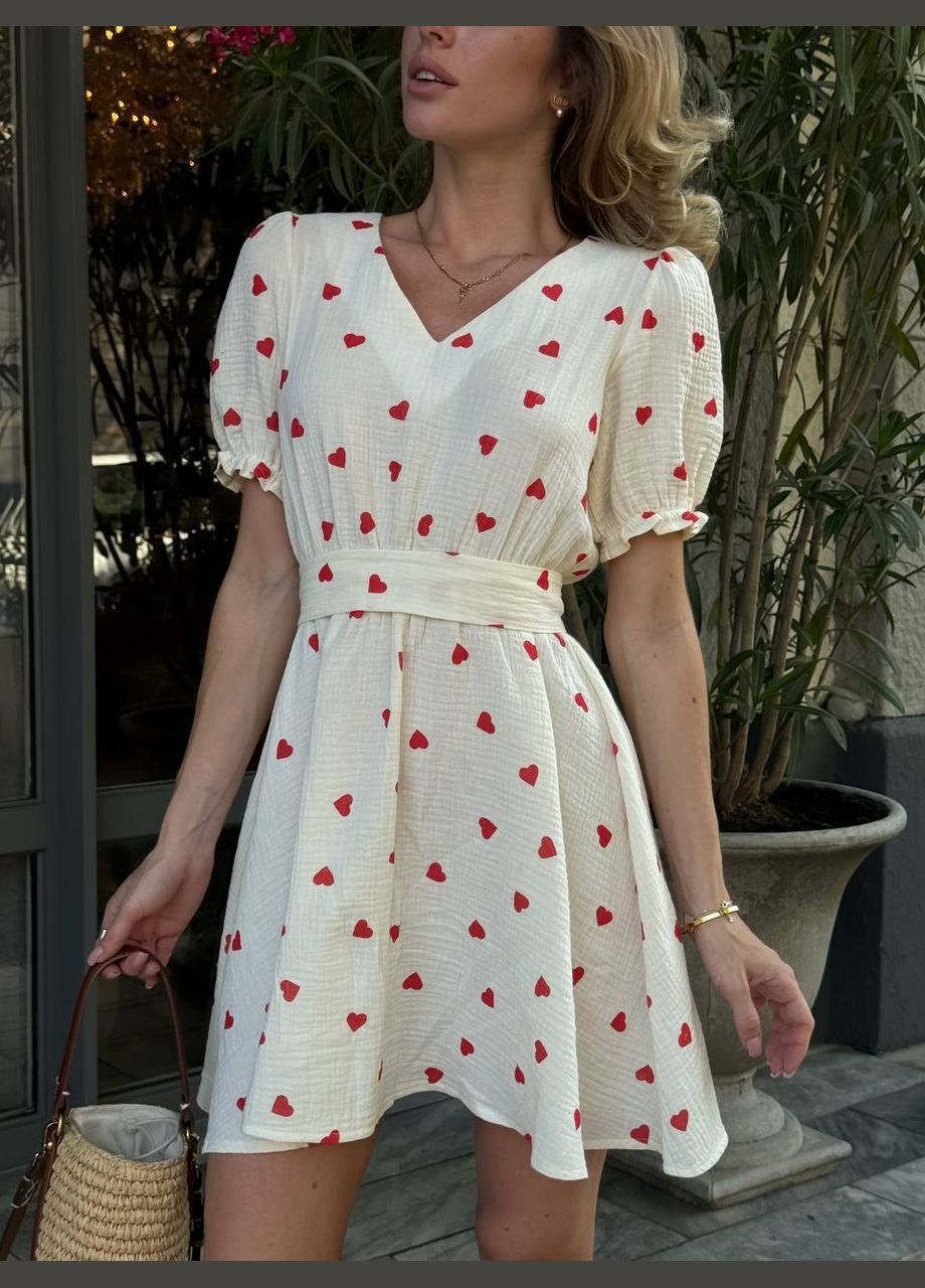 Молочное деловое, повседневный, кэжуал, вечернее женское платье No Brand с цветочным принтом