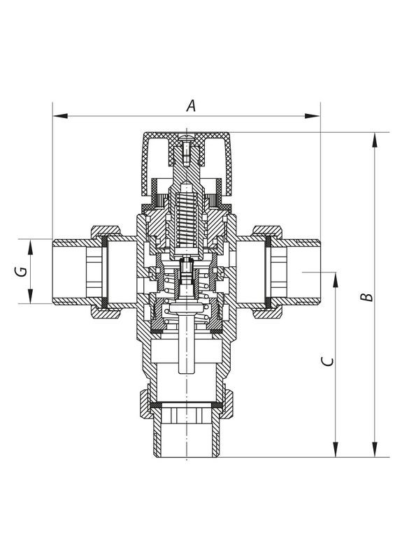 Клапан смесительный термостатический трехходовой 3/4'' (с накидн. гайками) KR.1258 (KR2818) KOER (321205398)