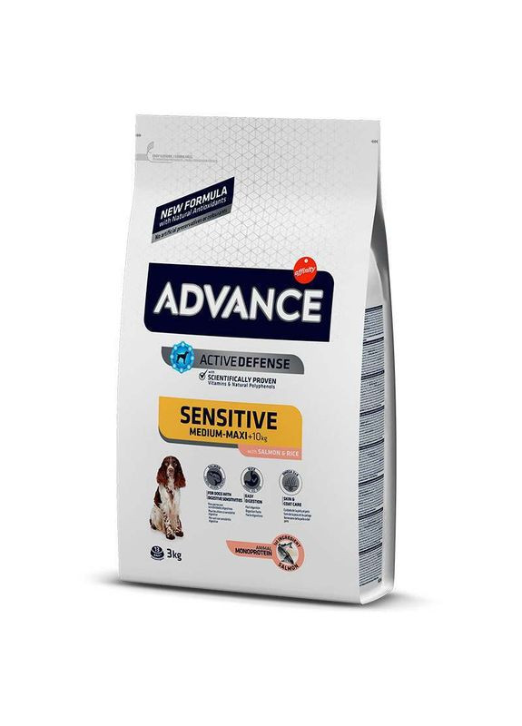 Сухой корм с лососем для собак с чувствительным пищеварением Dog Sensitive Medium/Maxi Salmon - 3 кг Advance (327055620)