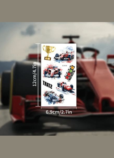 Набір тимчасових татуювань "Гоночні автомобілі" racing-cars-10-01 розмір 12х7 см Fresh Tattoo (341083386)