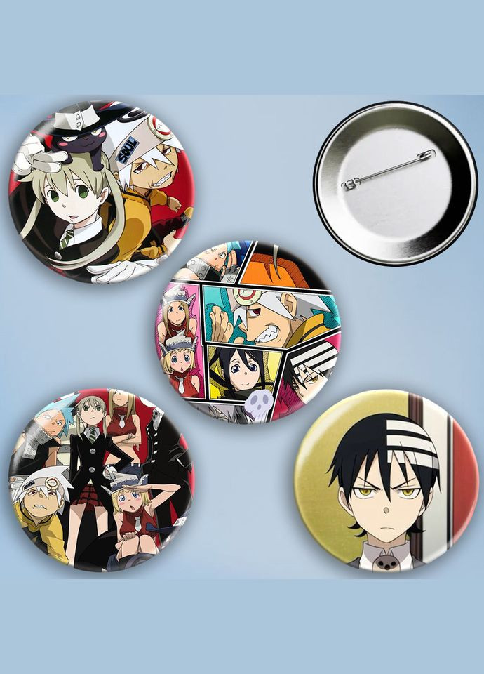 Значки на булавці набір 4 шт Аніме Пожирач душ металеві на шпильці 56 мм No Brand (303108113)