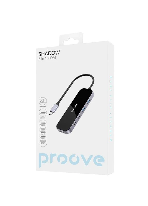 Type-C-Хаб Shadow (2*USB3.0 + Type-C + PD100W + HDMI) dark gray Proove (397307635)