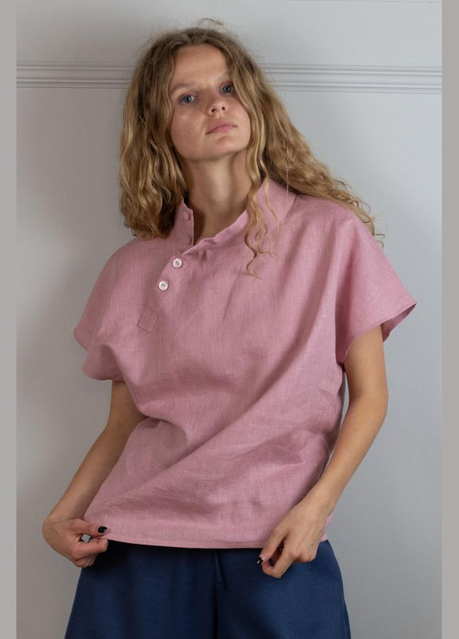 Розовая летняя льняная блуза Silence 104 Powder