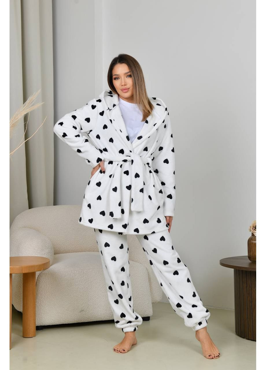 Чорна жіноча махрова піжама штани і халат Osoblyva