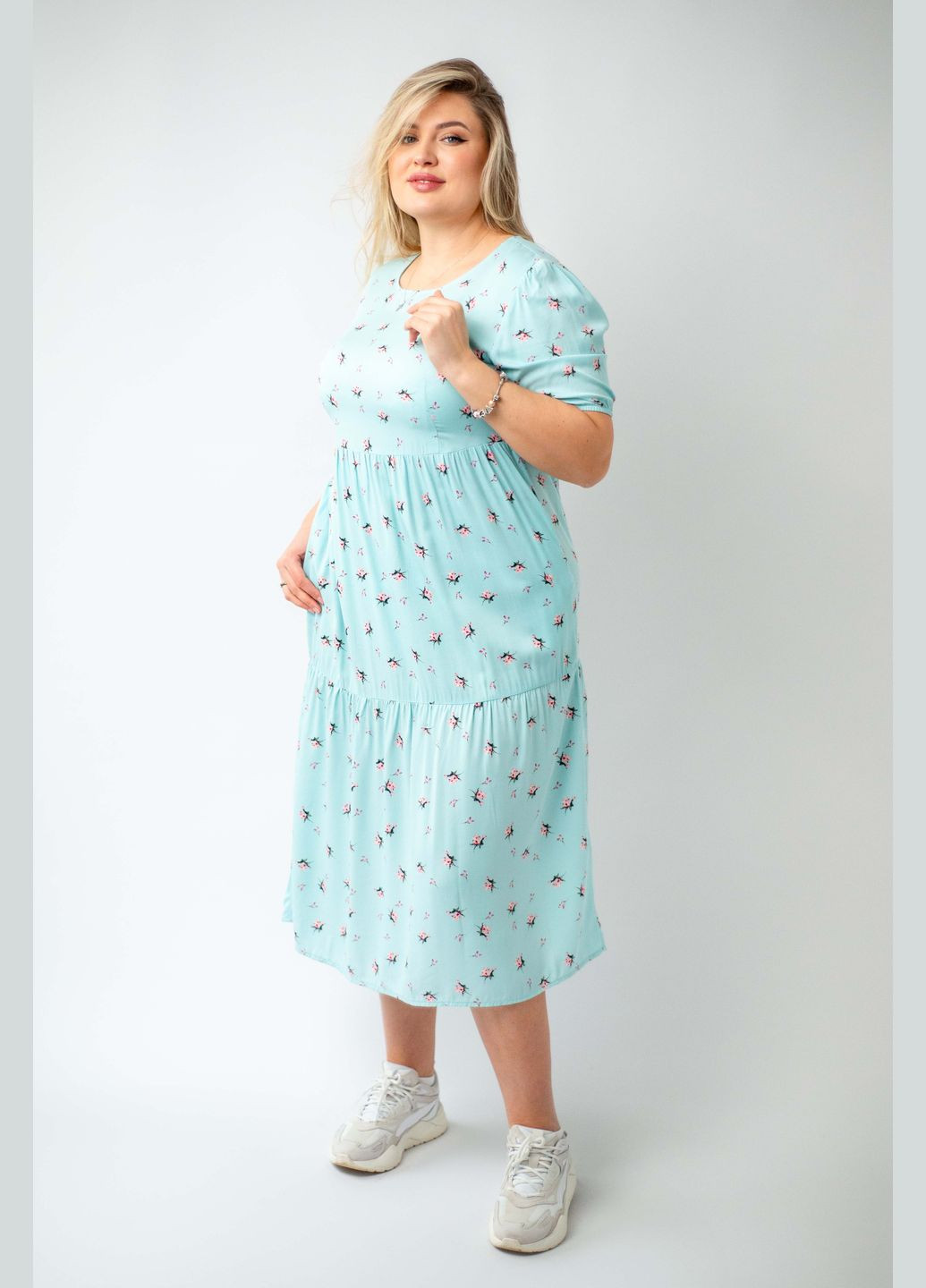 Голубое повседневный, кэжуал платье миди BeART с цветочным принтом