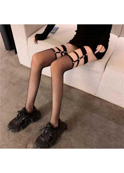 Панчохи в дрібну сітку з імітацією гартерів XS-S-M — Еротична білизна No Brand (366817710)