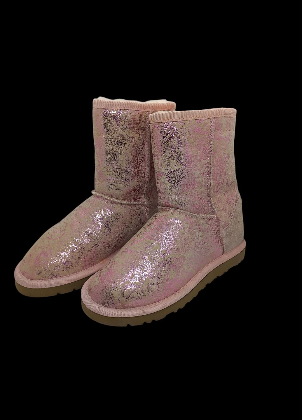 Уггі жіночі зимові рожеві з квітковим принтом UGG (315800416)