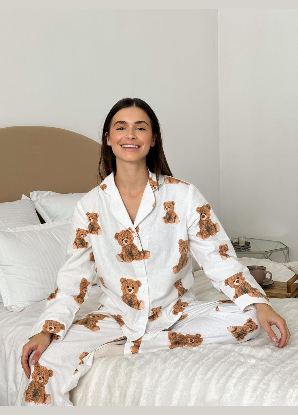 Молочна всесезон домашня тепла жіноча піжама тедді сорочка + брюки Cosy