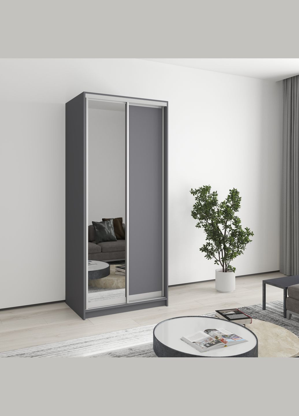 Шафа-купе дводверна Уні AL ДСП/Дзеркало 90x45x210 см (MBS-2608) MebelStar (346289986)