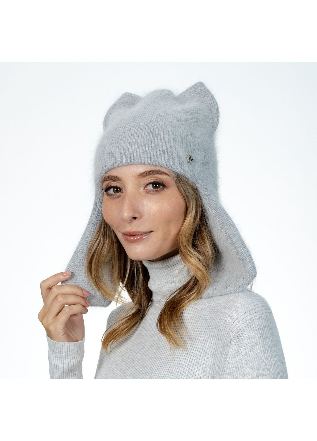 Шапка вушанка з вушками жіноча ангора сіра АФІНА LuckyLOOK 565-159 (322789775)