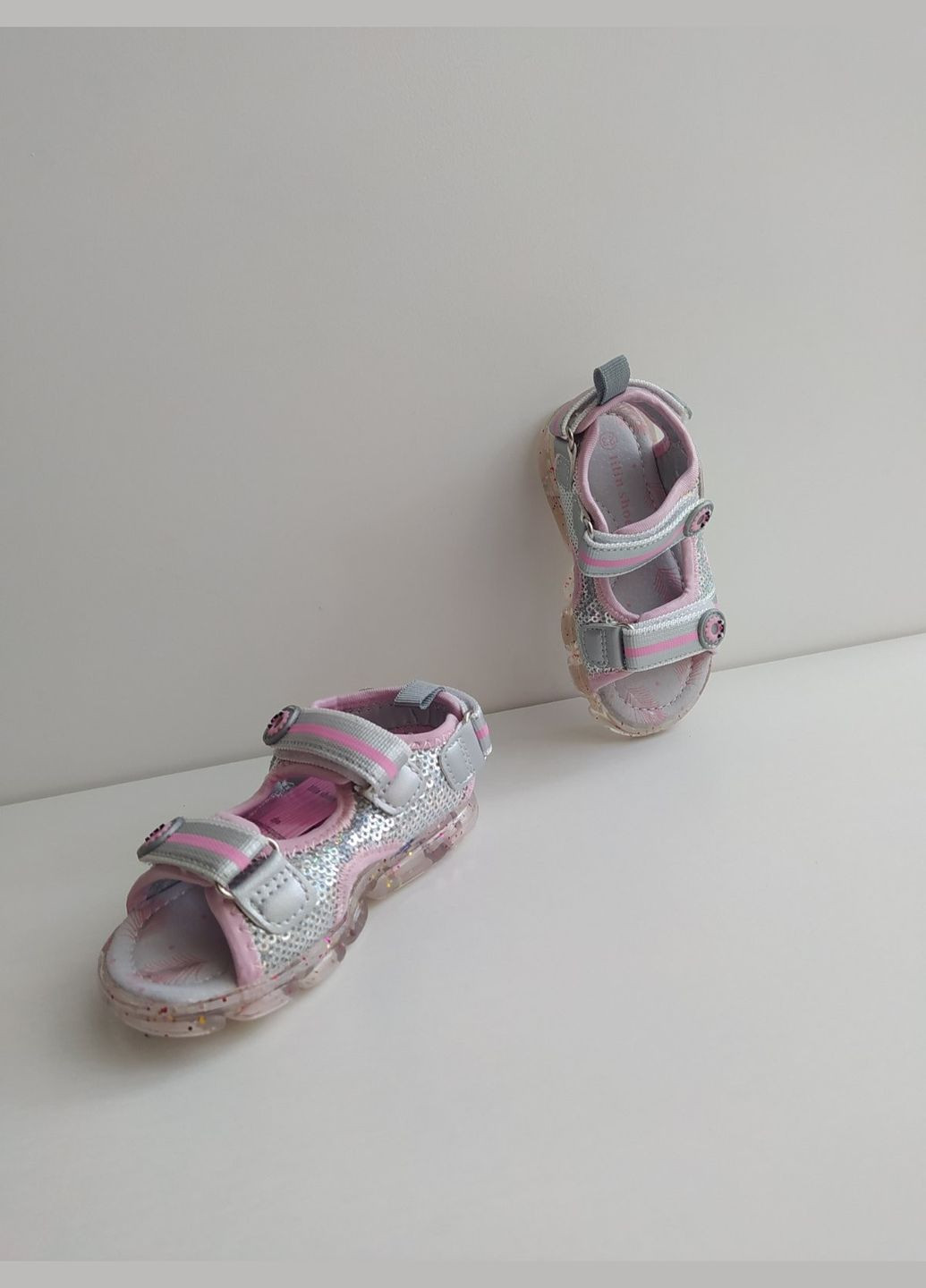 Серые детские босоножки с подсветкой 23 г 15 см серый артикул б270 Lilin Shoes
